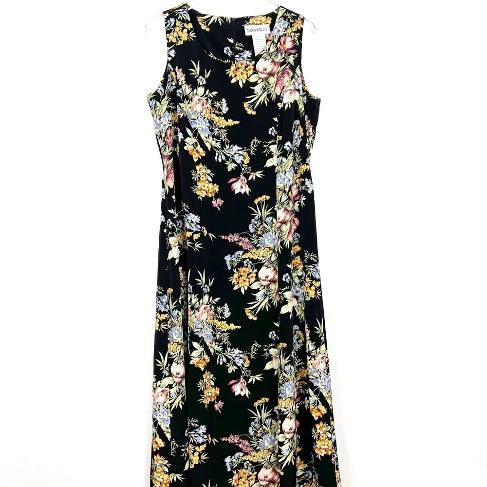 Danny & Nicole Sheath Dress Women's Size 14 Black Floral Print Midi